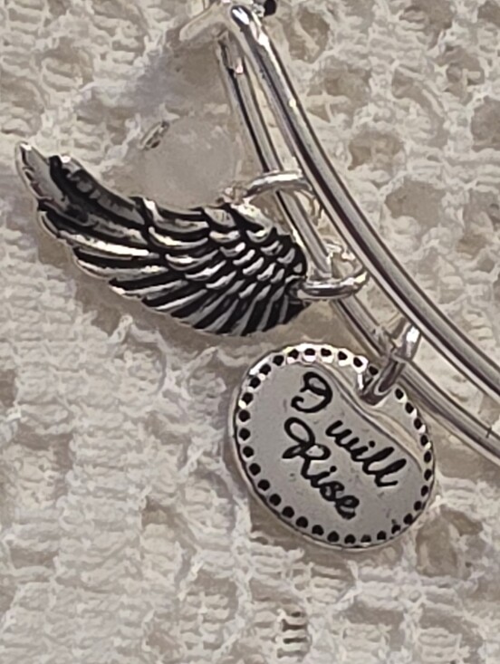 Jewelry - Sterling-Tone 'I Will Rise' Wing Charm Adjustable Bangle - Silver tone